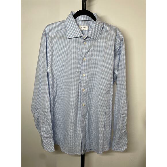 ETON Men's Slim Fit Dress Shirt With Check Print Size 44/17.5 Long Sleeve - Picture 1 of 8